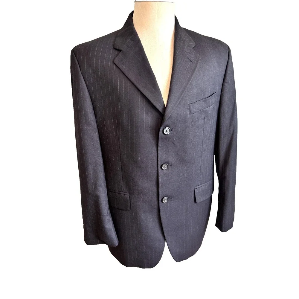 Ralph Lauren 40S Short Blazer Navy Blue Pinstripe 3 Button Wool Jacket